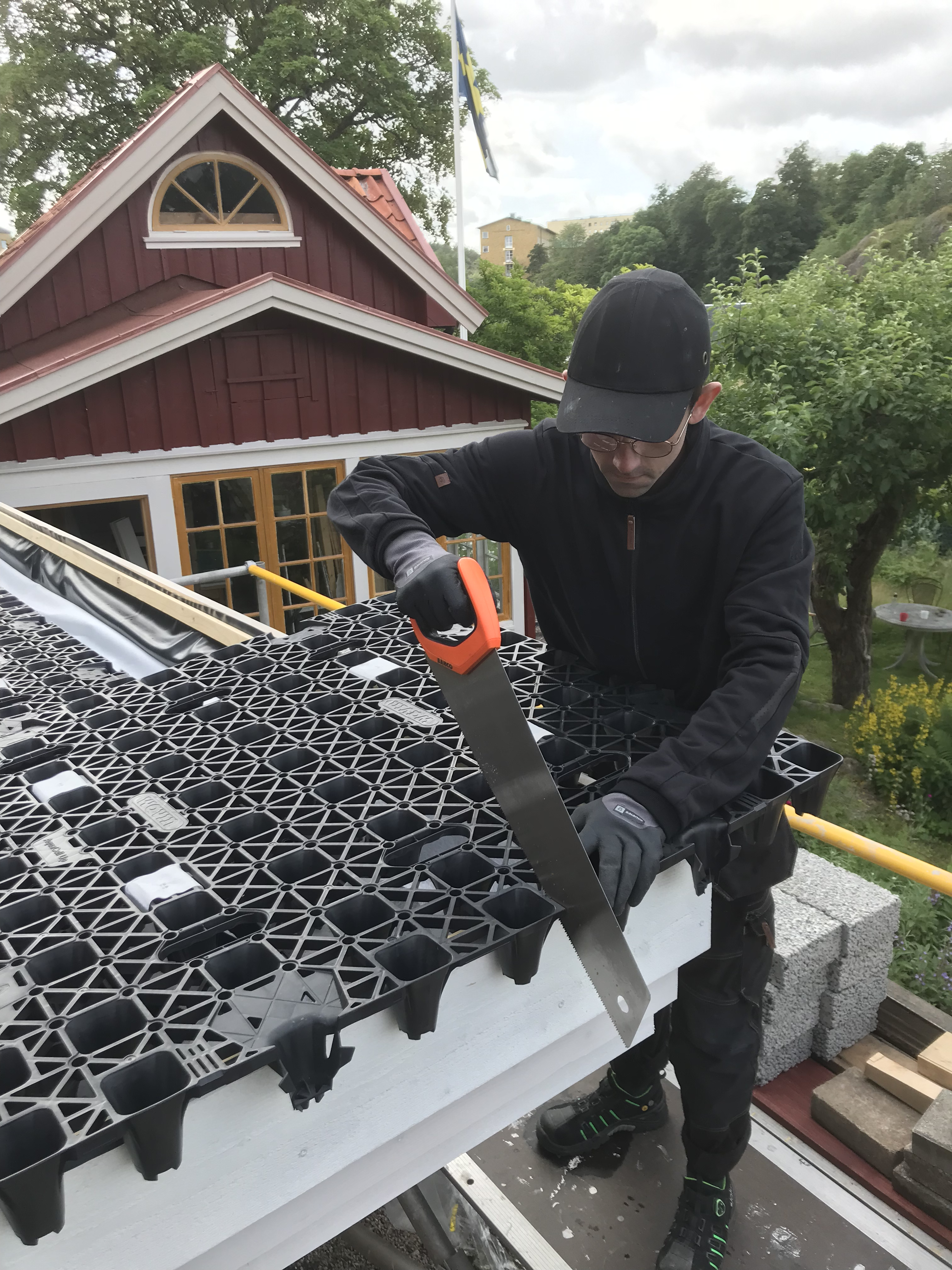 Blågrönt tak uppbyggnad steg 1.